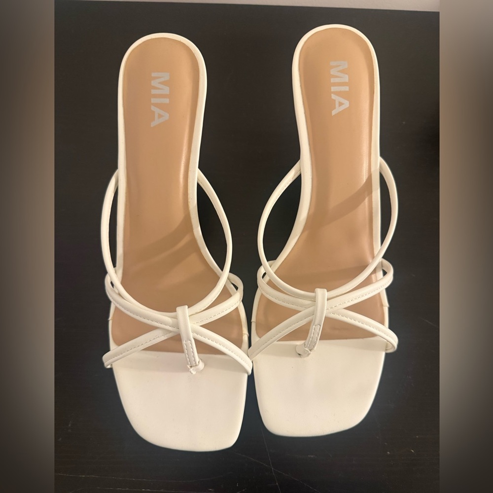 MIA White Strappy Square-Toe Slide Mules